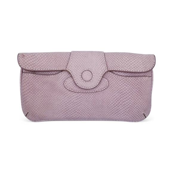 TALBOTS Soft Lilac Gray Leather Clutch Snake Texture Emboss - Picture 1 of 7